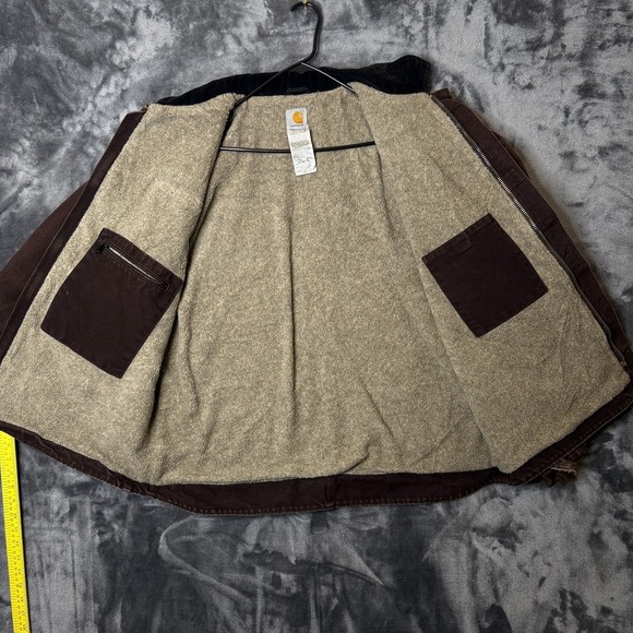 Vintage Carhartt Sandstone Duck Artic J184 Jacket Dark Brown Size XL-Tall Lined - Picture 7 of 8